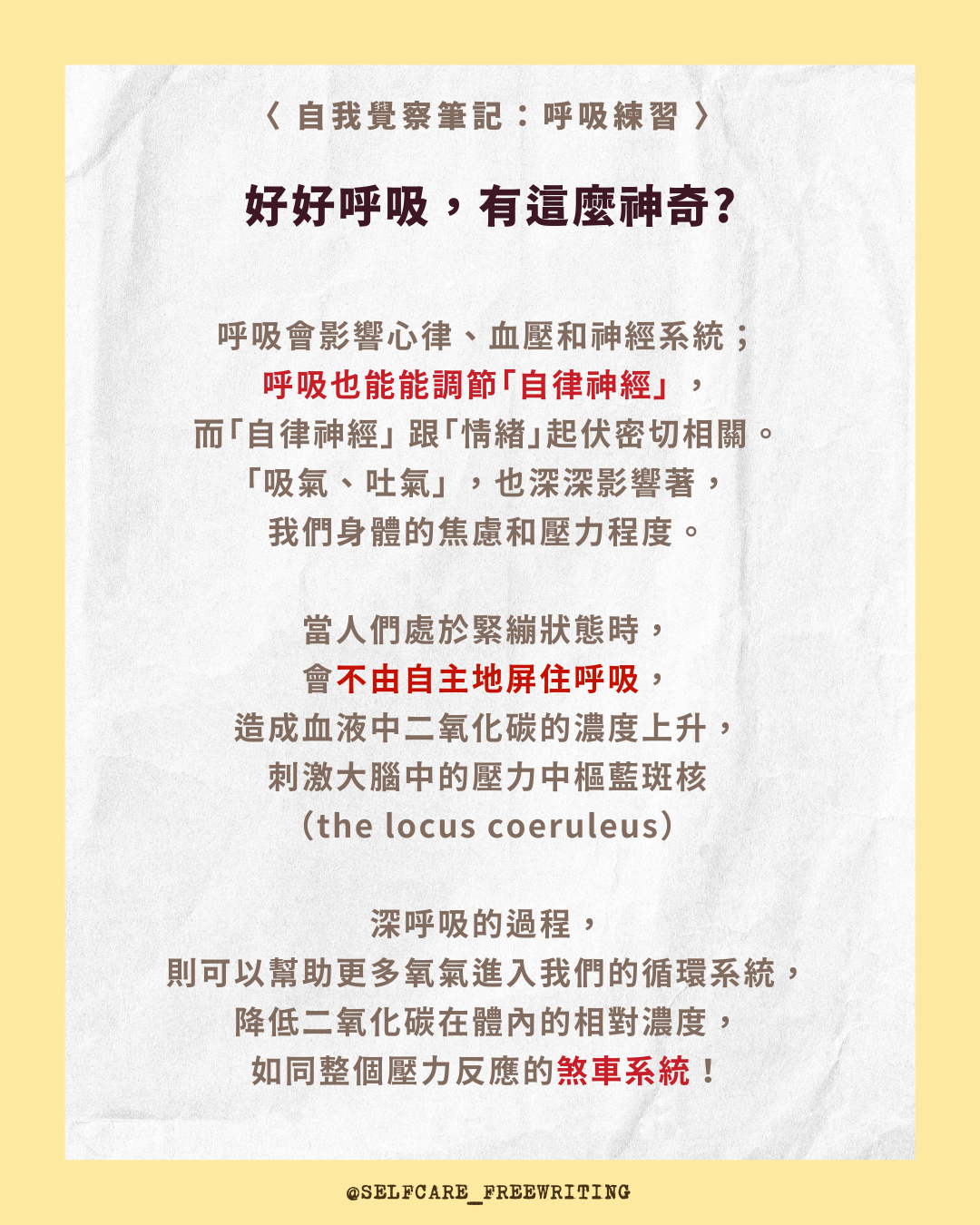感到焦慮時，請給自己一分鐘回歸到「呼吸」👃🏻